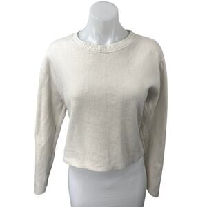 Zara White Knit Crew Neck Loose Fit Long Sleeve Cozy Crop Sweater Top Size L